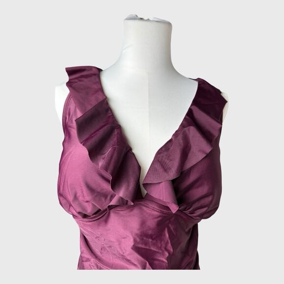 Kona Sol Womens One Piece Shirred Wrap Swimsuit Size 14W Purple Tummy Control - Picture 6 of 16